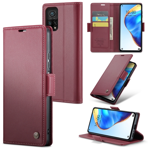 

For Xiaomi Mi 10T 5G／10T Pro 5G CaseMe 023 Butterfly Buckle Litchi Texture RFID Anti-theft Leather Phone Case(Wine Red)