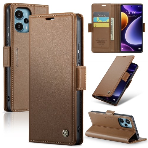 

For Xiaomi Poco F5 5G/Redmi Note 12 Turbo 5G CaseMe 023 Butterfly Buckle Litchi Texture RFID Anti-theft Leather Phone Case(Brown)