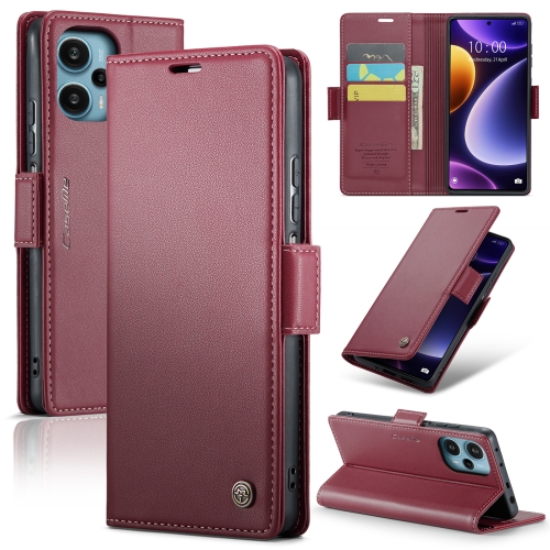 

For Xiaomi Poco F5 5G/Redmi Note 12 Turbo 5G CaseMe 023 Butterfly Buckle Litchi Texture RFID Anti-theft Leather Phone Case(Wine Red)