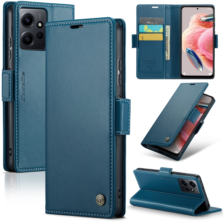 

For Xiaomi Redmi Note 12 4G Global CaseMe 023 Butterfly Buckle Litchi Texture RFID Anti-theft Leather Phone Case(Blue)