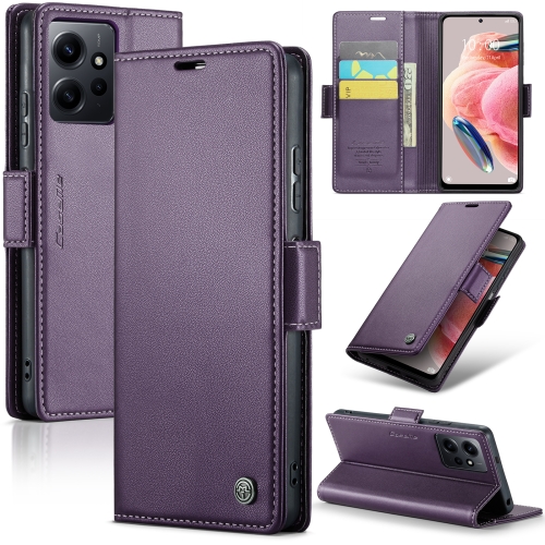 

For Xiaomi Redmi Note 12 4G Global CaseMe 023 Butterfly Buckle Litchi Texture RFID Anti-theft Leather Phone Case(Pearly Purple)