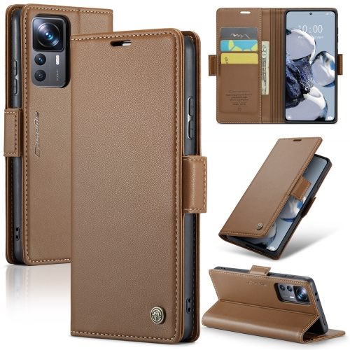 

For Xiaomi 12T /12T Pro/Redmi K50 Ultra CaseMe 023 Butterfly Buckle Litchi Texture RFID Anti-theft Leather Phone Case(Brown)