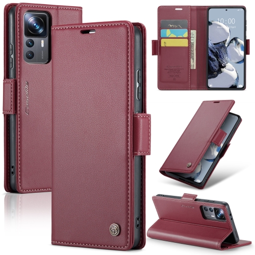 

For Xiaomi 12T /12T Pro/Redmi K50 Ultra CaseMe 023 Butterfly Buckle Litchi Texture RFID Anti-theft Leather Phone Case(Wine Red)