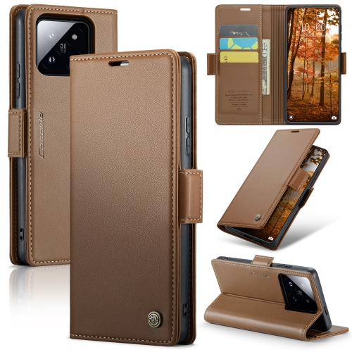 

For Xiaomi 14 Pro CaseMe 023 Butterfly Buckle Litchi Texture RFID Anti-theft Leather Phone Case(Brown)