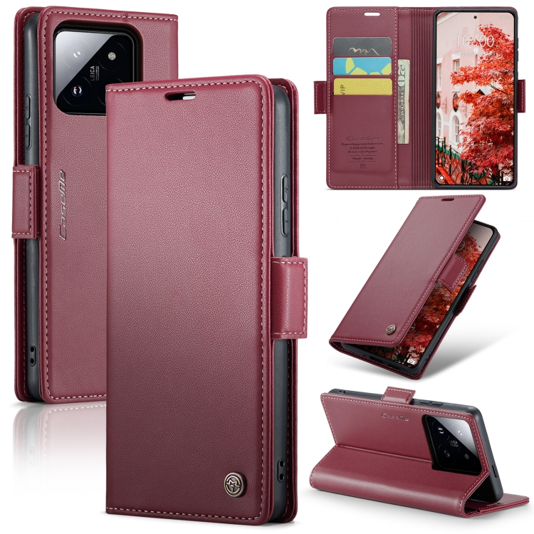 

For Xiaomi 14 Pro CaseMe 023 Butterfly Buckle Litchi Texture RFID Anti-theft Leather Phone Case(Wine Red)