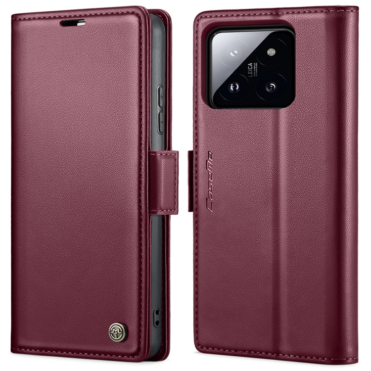 

For Xiaomi 14 CaseMe 023 Butterfly Buckle Litchi Texture RFID Anti-theft Leather Phone Case(Wine Red)