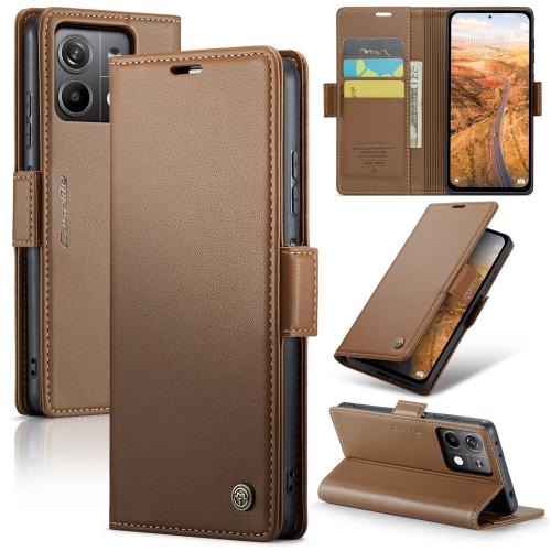 

For Xiaomi Redmi Note 13 5G CaseMe 023 Butterfly Buckle Litchi Texture RFID Anti-theft Leather Phone Case(Brown)