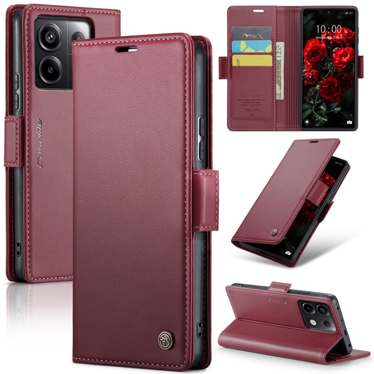 

For Xiaomi Redmi Note 13 Pro 5G CaseMe 023 Butterfly Buckle Litchi Texture RFID Anti-theft Leather Phone Case(Wine Red)