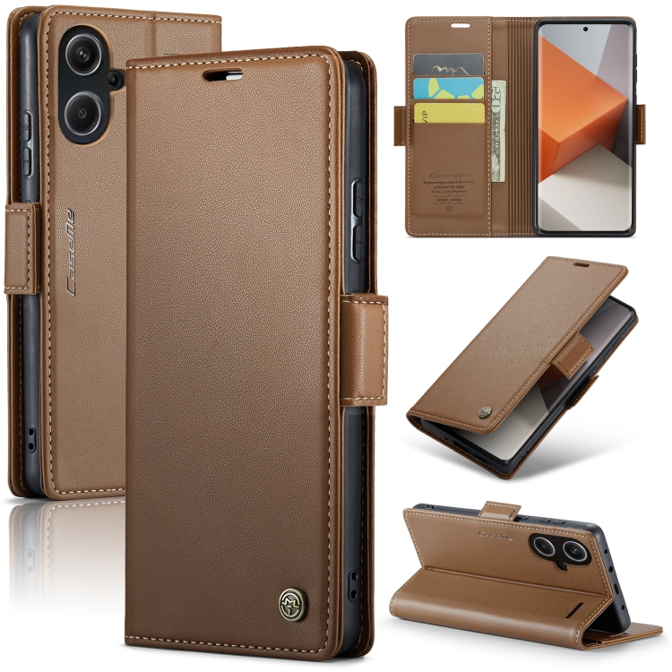 

For Xiaomi Redmi Note 13 Pro+ 5G CaseMe 023 Butterfly Buckle Litchi Texture RFID Anti-theft Leather Phone Case(Brown)