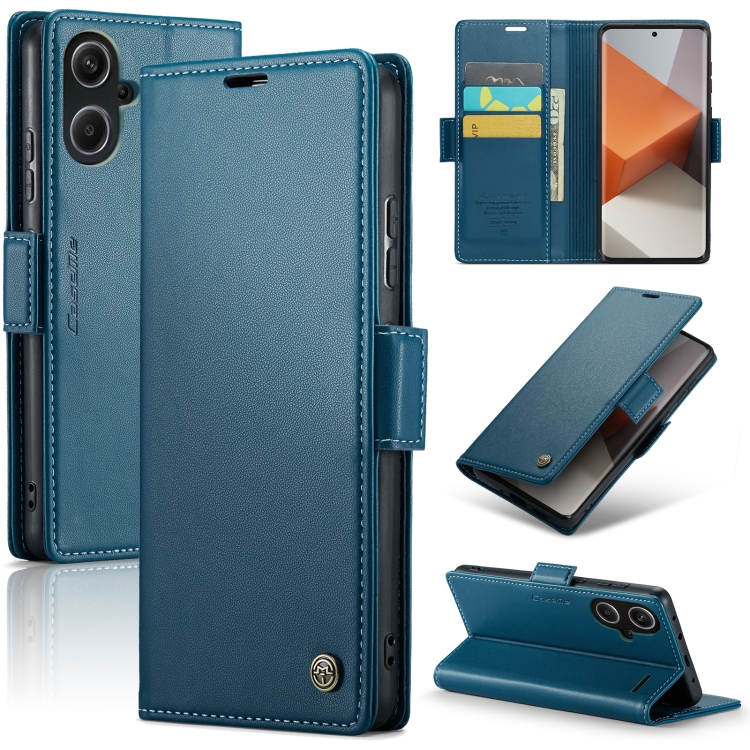 

For Xiaomi Redmi Note 13 Pro+ 5G CaseMe 023 Butterfly Buckle Litchi Texture RFID Anti-theft Leather Phone Case(Blue)