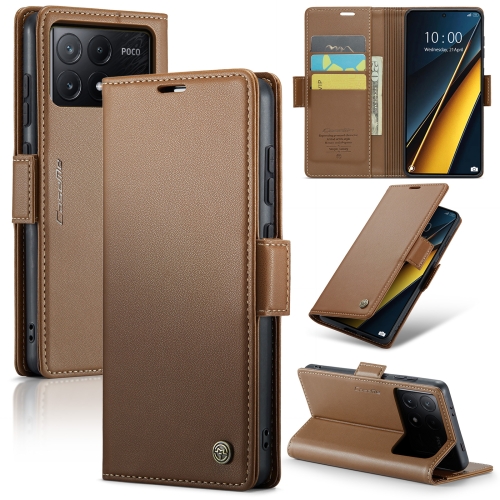 

For Xiaomi Poco X6 Pro 5G/Redmi K70E 5G CaseMe 023 Butterfly Buckle Litchi Texture RFID Anti-theft Leather Phone Case(Brown)