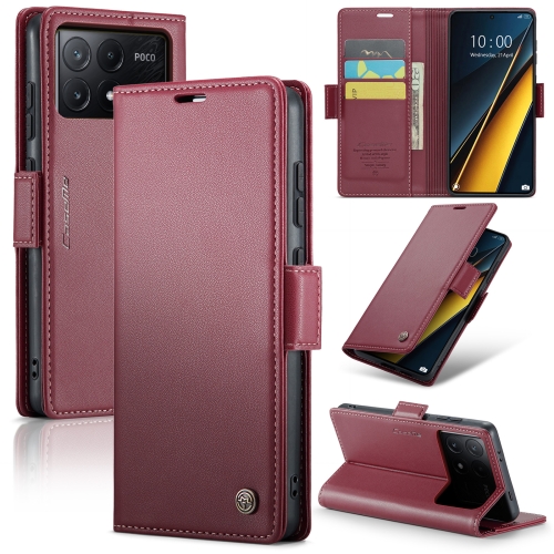 

For Xiaomi Poco X6 Pro 5G/Redmi K70E 5G CaseMe 023 Butterfly Buckle Litchi Texture RFID Anti-theft Leather Phone Case(Wine Red)