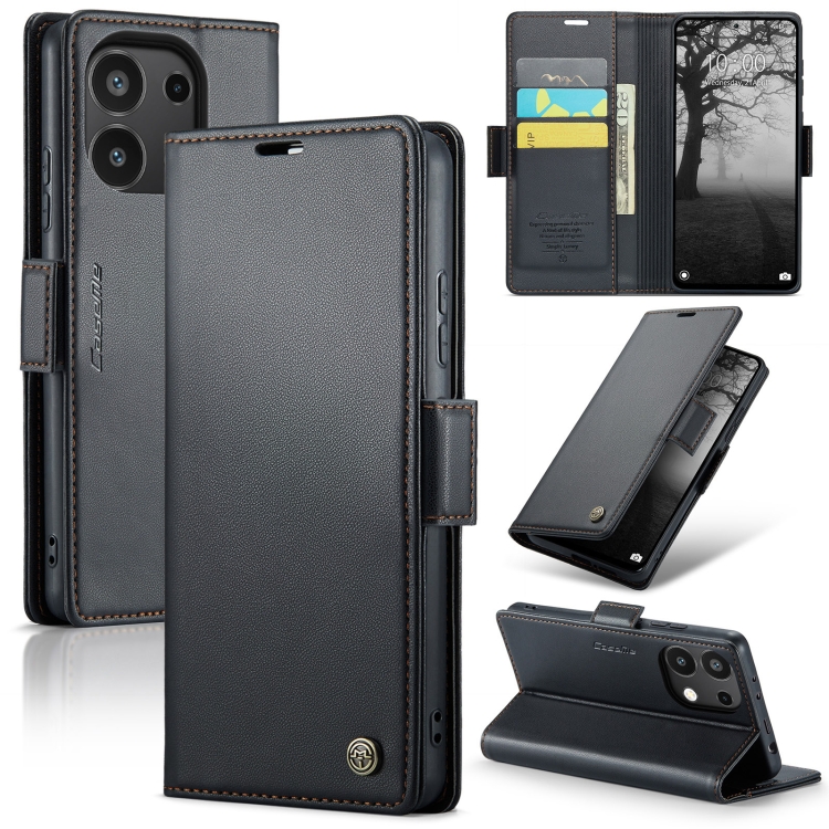 

For Xiaomi Redmi Note 13 4G CaseMe 023 Butterfly Buckle Litchi Texture RFID Anti-theft Leather Phone Case(Black)