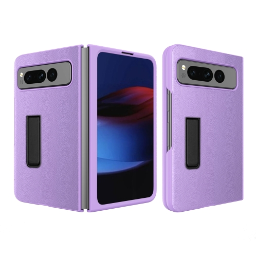 

For Google Pixel Fold Litchi Texture Integrated Shockproof Phone Case with Holder(Purple)