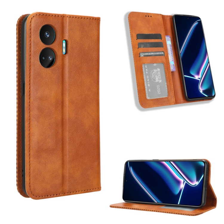 

For Realme GT Neo5 SE Magnetic Buckle Retro Texture Leather Phone Case(Brown)