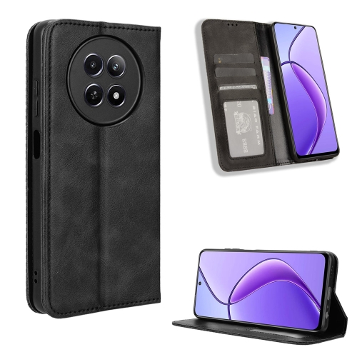 For Realme 12 / 12X 5G Magnetic Buckle Retro Texture Leather Phone Case(Black) for samsung galaxy m54 5g retro crazy horse texture horizontal flip leather phone case purple