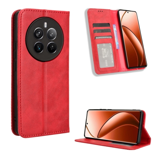 

For Realme 12 Pro / Pro+ 5G Magnetic Buckle Retro Texture Leather Phone Case(Red)
