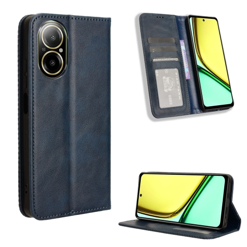 

For Realme C67 4G Magnetic Buckle Retro Texture Leather Phone Case(Blue)