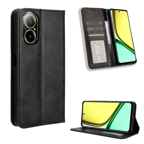 

For Realme 12 Lite 4G Magnetic Buckle Retro Texture Leather Phone Case(Black)