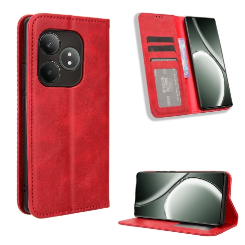 

For Realme GT Neo6 SE 5G Magnetic Buckle Retro Texture Leather Phone Case(Red)