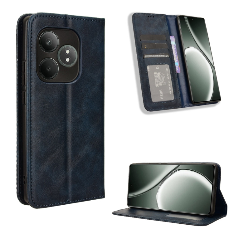 

For Realme GT Neo6 SE 5G Magnetic Buckle Retro Texture Leather Phone Case(Blue)