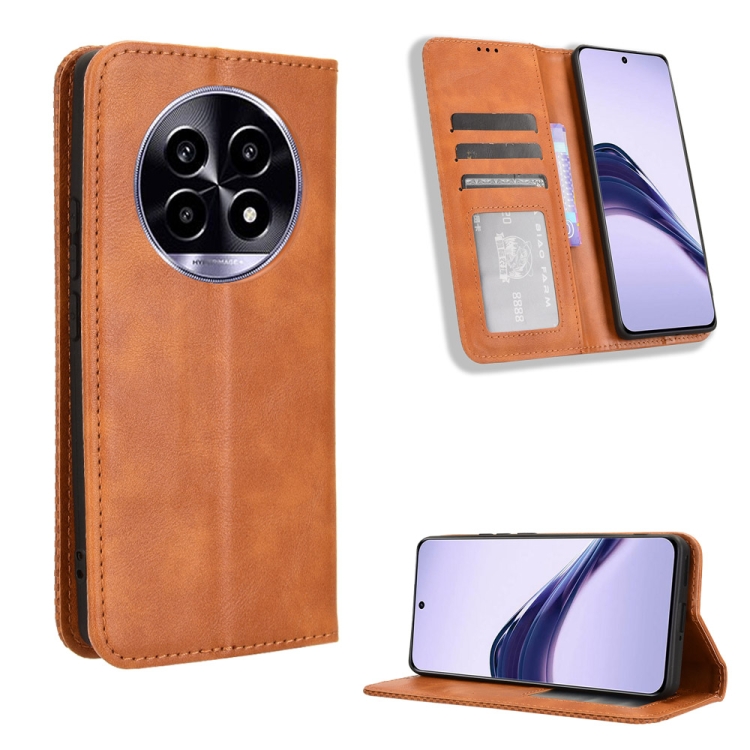 

For Realme 13 Pro 5G / 13 Pro+ 5G Magnetic Buckle Retro Texture Leather Phone Case(Brown)