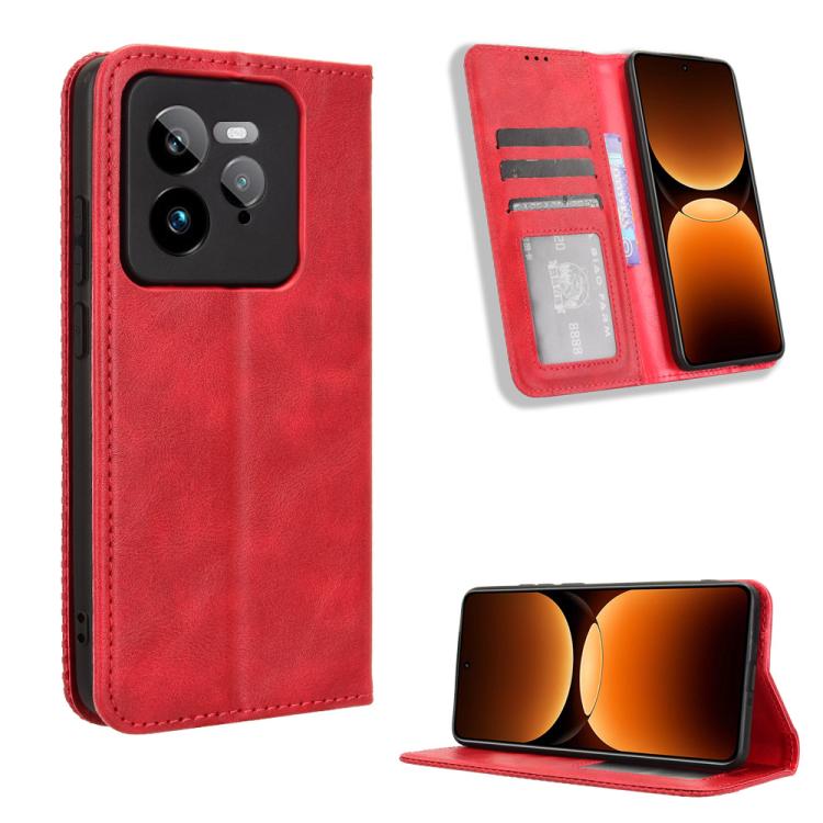 

For Realme GT 7 Pro 5G Magnetic Buckle Retro Texture Leather Phone Case(Red)