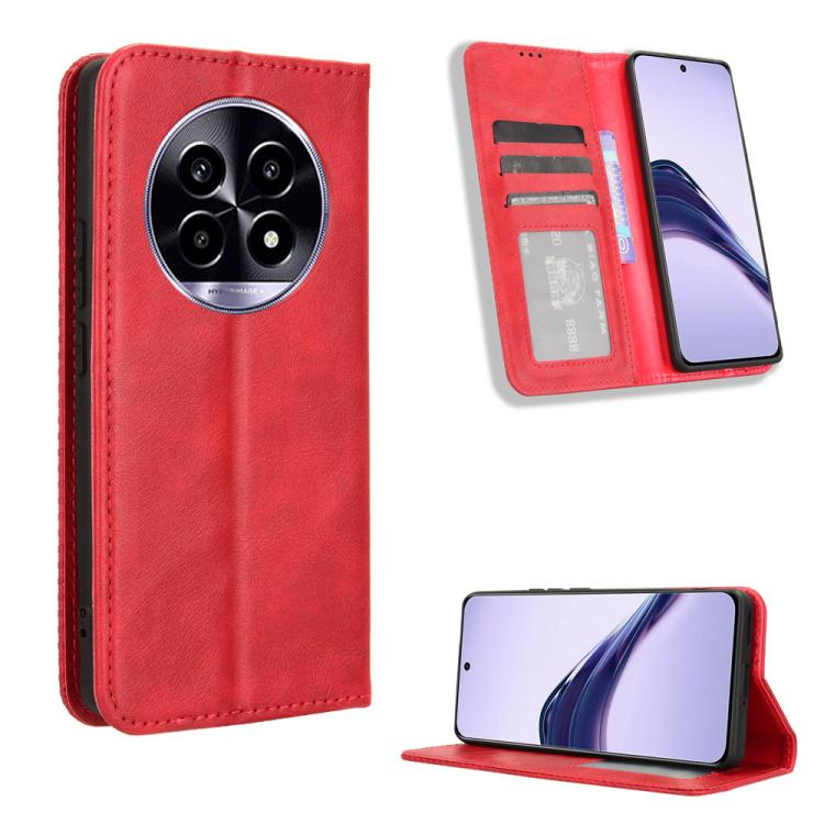 

For Realme 14 Pro Lite 5G Magnetic Buckle Retro Texture Leather Phone Case(Red)