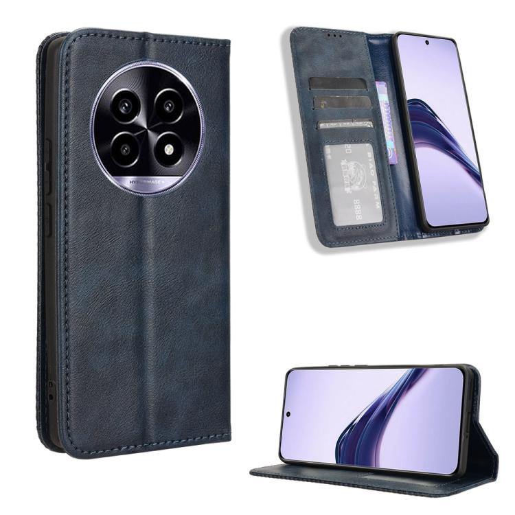 

For Realme 14 Pro Lite 5G Magnetic Buckle Retro Texture Leather Phone Case(Blue)