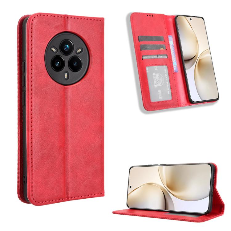 

For Realme 14 Pro+ 5G Magnetic Buckle Retro Texture Leather Phone Case(Red)