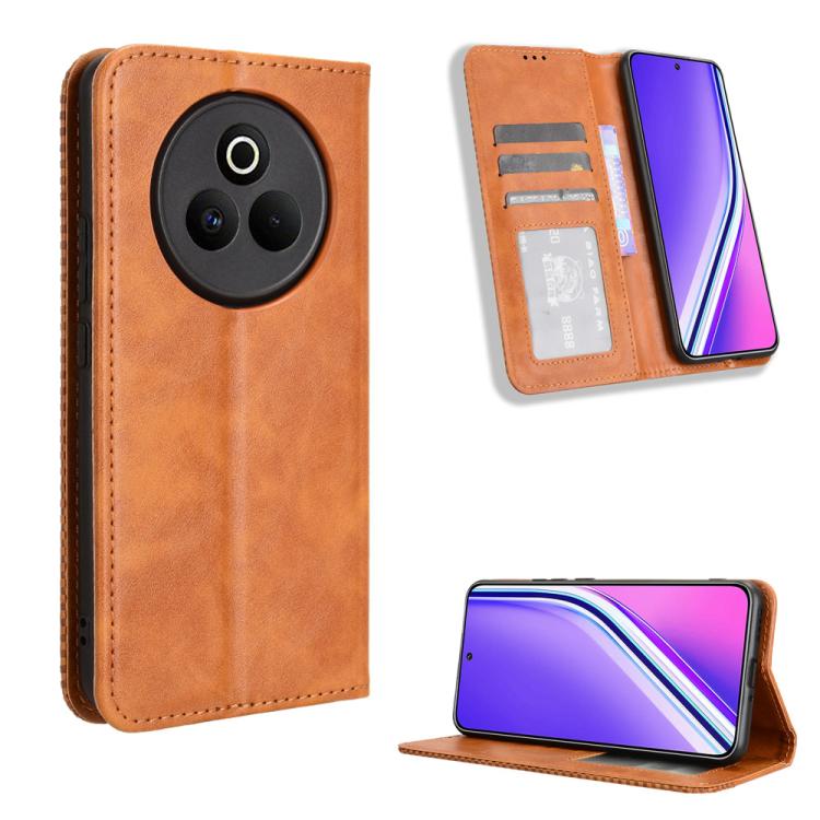 

For Realme P3 Pro 5G Magnetic Buckle Retro Texture Leather Phone Case(Brown)
