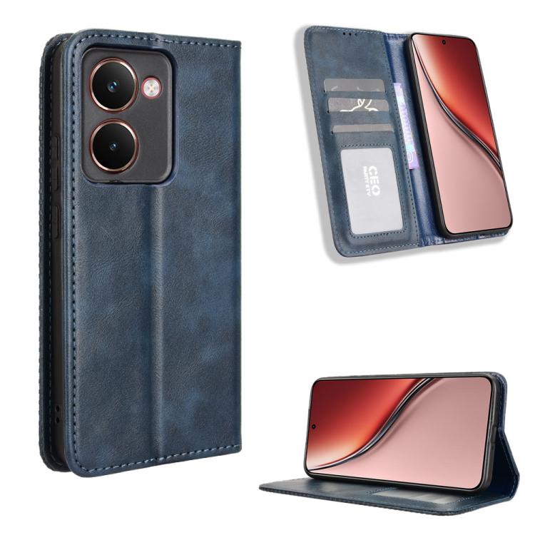 

For Realme P3 Ultra 5G Magnetic Buckle Retro Texture Leather Phone Case(Blue)