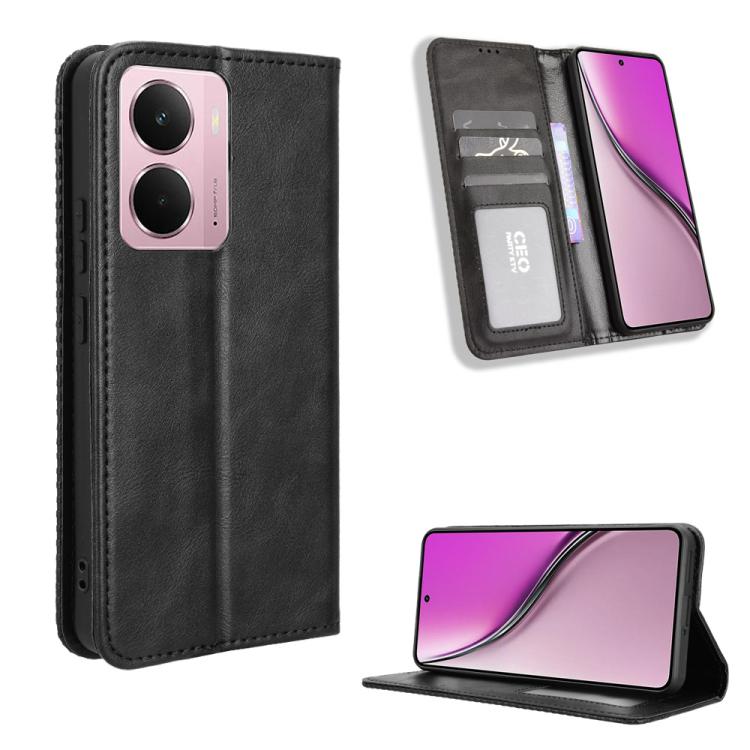 

For Realme P3 5G / Neo7x 5G Magnetic Buckle Retro Texture Leather Phone Case(Black)