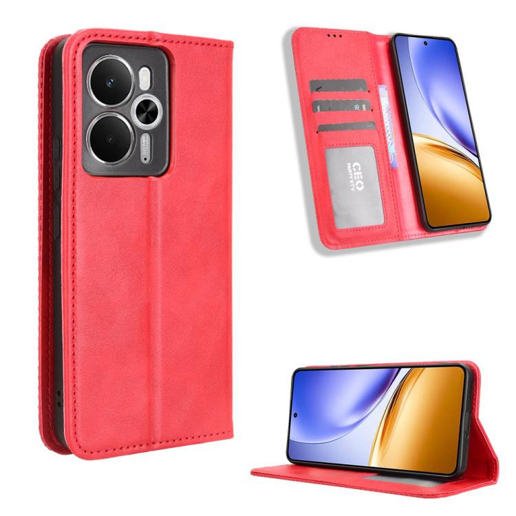 

For Realme 14 5G Magnetic Buckle Retro Texture Leather Phone Case(Red)