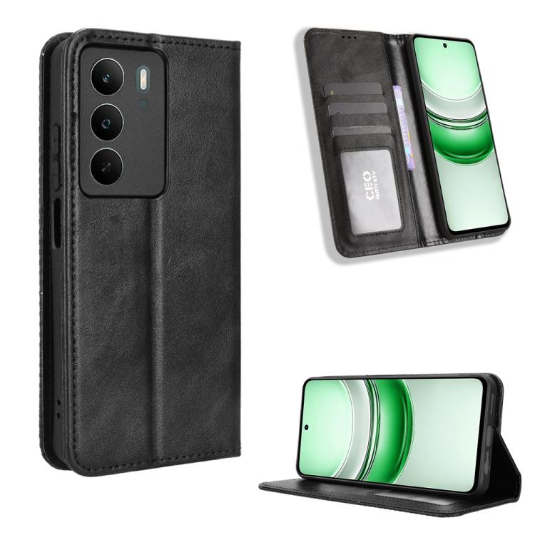 

For Realme C71 4G Magnetic Buckle Retro Texture Leather Phone Case(Black)