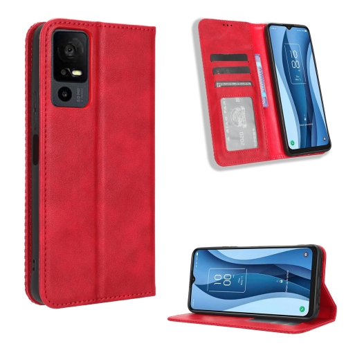 

For TCL 40 XE 5G Magnetic Buckle Retro Texture Leather Phone Case(Red)