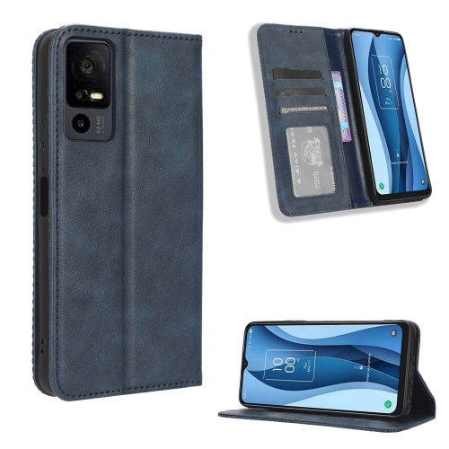 

For TCL 40 XE 5G Magnetic Buckle Retro Texture Leather Phone Case(Blue)