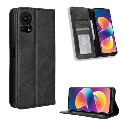 

For TCL 50 LE Magnetic Buckle Retro Texture Leather Phone Case(Black)