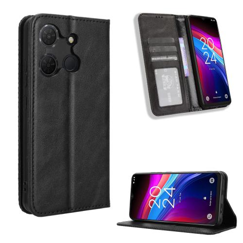 

For TCL 503 Magnetic Buckle Retro Texture Leather Phone Case(Black)