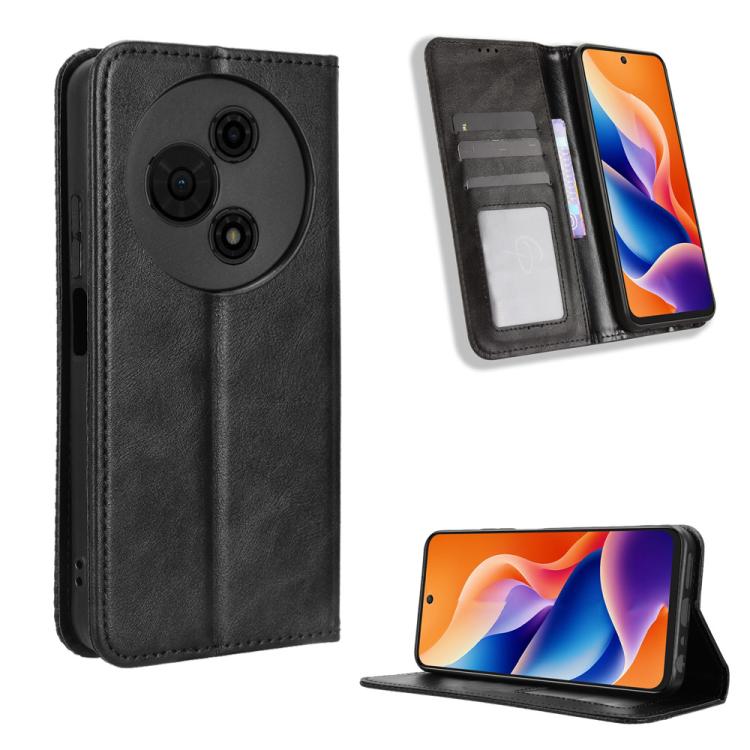 

For TCL 605 / 60 SE Magnetic Buckle Retro Texture Leather Phone Case(Black)