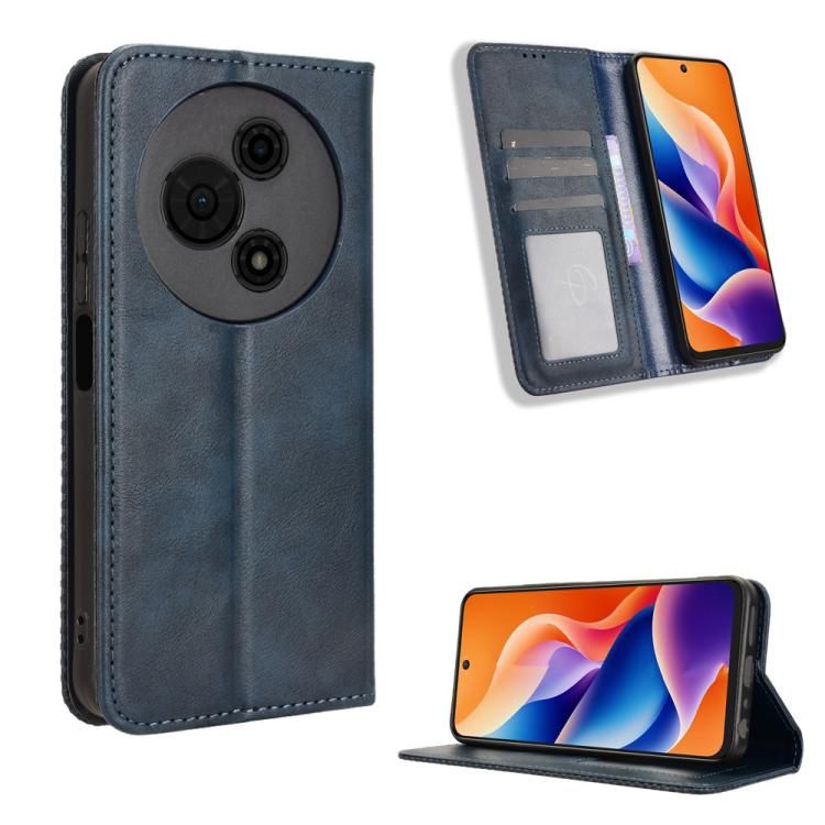 

For TCL 605 / 60 SE Magnetic Buckle Retro Texture Leather Phone Case(Blue)