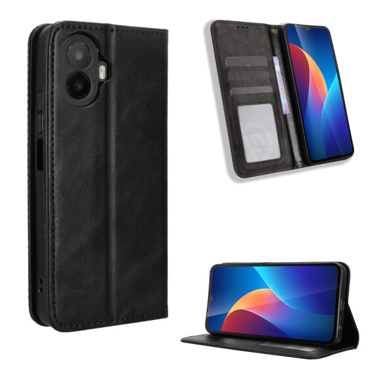 For TCL K70 5G / K70 XE Magnetic Buckle Retro Texture Leather Phone Case(Black)