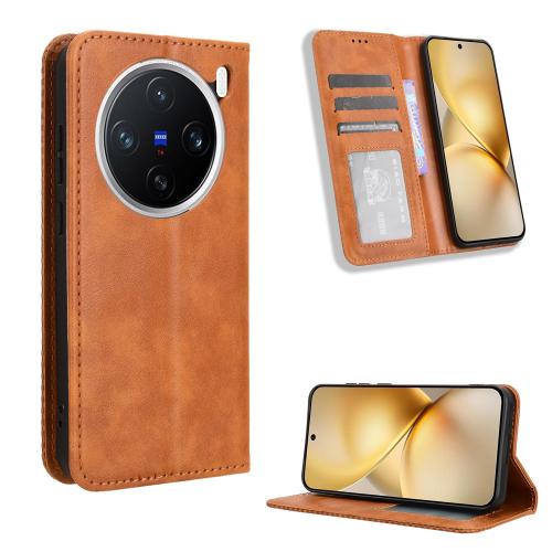 

For vivo X200 5G Magnetic Buckle Retro Texture Leather Phone Case(Brown)