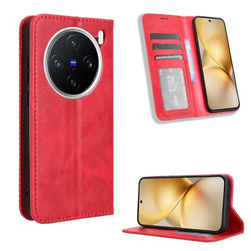 

For vivo X200 Pro mini 5G Magnetic Buckle Retro Texture Leather Phone Case(Red)