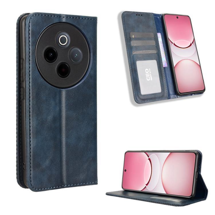 

For vivo T4 5G / iQOO Z10 5G Global Magnetic Buckle Retro Texture Leather Phone Case(Blue)