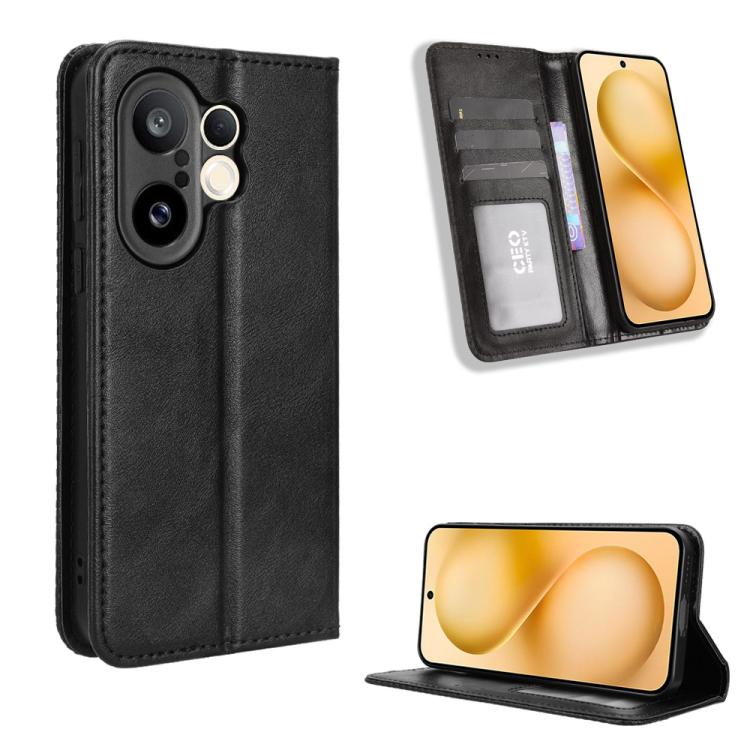 

For vivo X200 FE / S30 Pro mini Magnetic Buckle Retro Texture Leather Phone Case(Black)