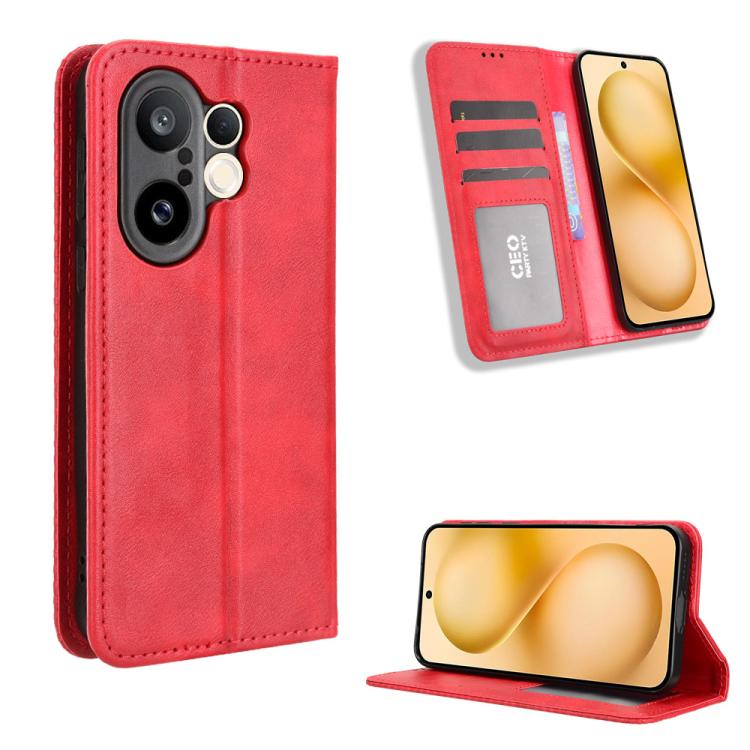 

For vivo X200 FE / S30 Pro mini Magnetic Buckle Retro Texture Leather Phone Case(Red)