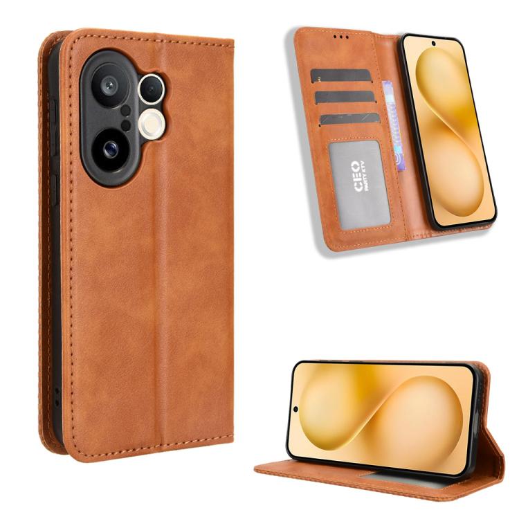 

For vivo X200 FE / S30 Pro mini Magnetic Buckle Retro Texture Leather Phone Case(Brown)