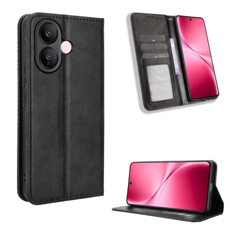 

For vivo V60 Lite 4G / 5G Magnetic Buckle Retro Texture Leather Phone Case(Black)