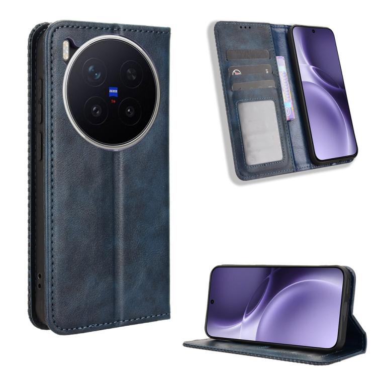 

For vivo X300 Pro Magnetic Buckle Retro Texture Leather Phone Case(Blue)